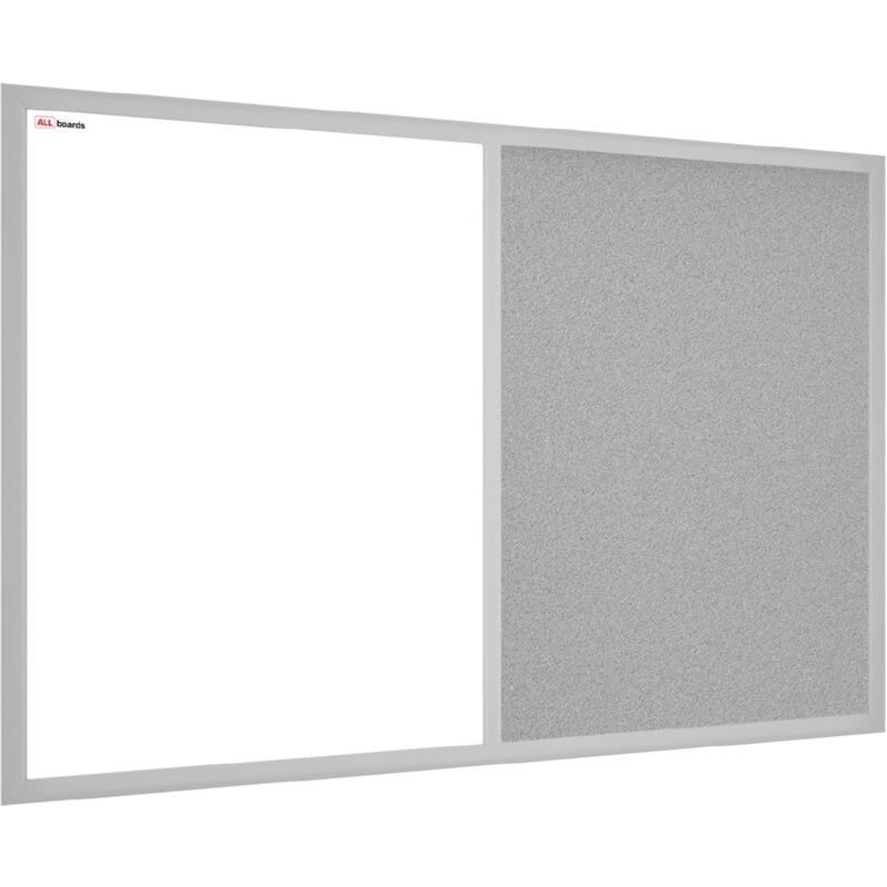 Tableau Combi 2 en 1, Blanc Magnétique Effaçable à Sec et en Liège Gris avec Cadre en Bois Gris 60x4