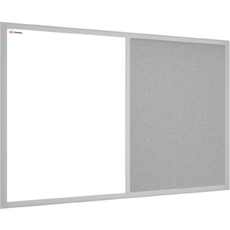 Tableau Combi 2 en 1, Blanc Magnétique Effaçable à Sec et en Liège Gris avec Cadre en Bois Gris 60x4