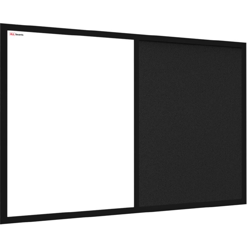 Tableau Combi 2 en 1, Blanc Magnétique Effaçable à Sec et en Liège Noir avec Cadre en Bois Noir 60x4