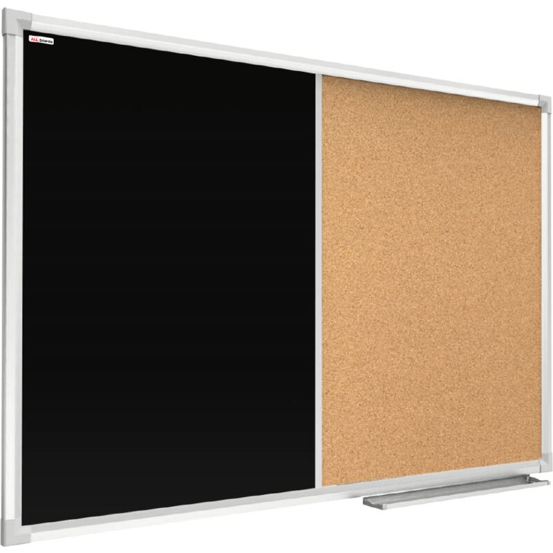 Tableau Combi 2 en 1 Tableau Noir à Craie Magnétique & Tableau en Liège avec Cadre en Aluminium 60x4