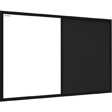 Tableau COMBI en liège noir / blanc magnétique 90x60 cadre en bois laqué noir