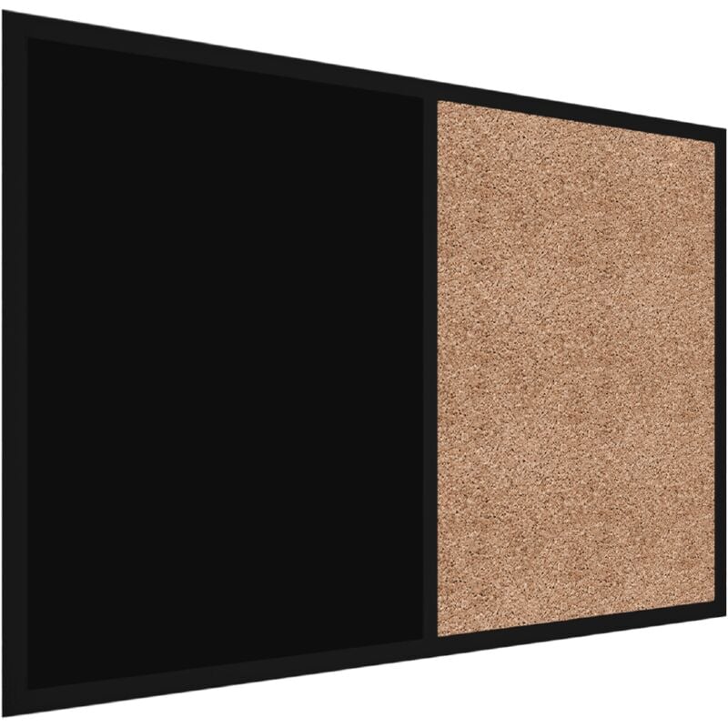 Tableau combi liège noir / à craie noir magnétique 90x60cm cadre en bois laqué noir