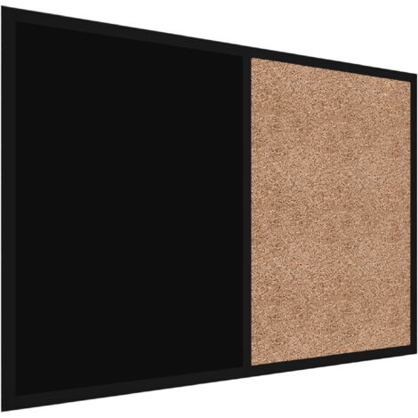 Tableau COMBI liège noir / à craie noir magnétique 90x60cm cadre en bois laqué noir