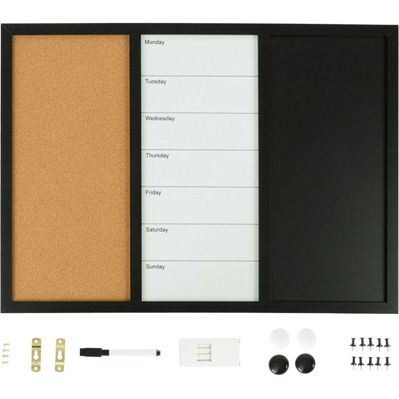 Relaxdays Tableau 3-en-1 HxL 50x70 cm – tableau blanc, liège, ardoise, magnétique, multicolore