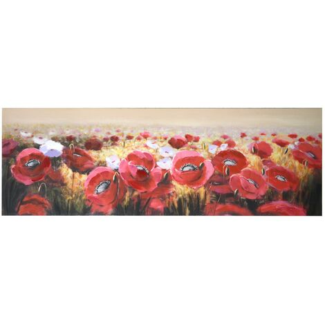 Tableau coquelicots et fleurs blanches cm50x150x4