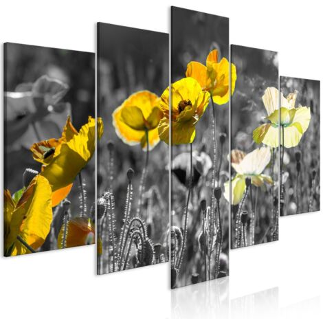Tableau Coquelicots Jaunes (5 Parties) Large - 200 x 100 cm