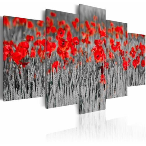 Tableau coquelicots rouges parmi les céréales - Rouge