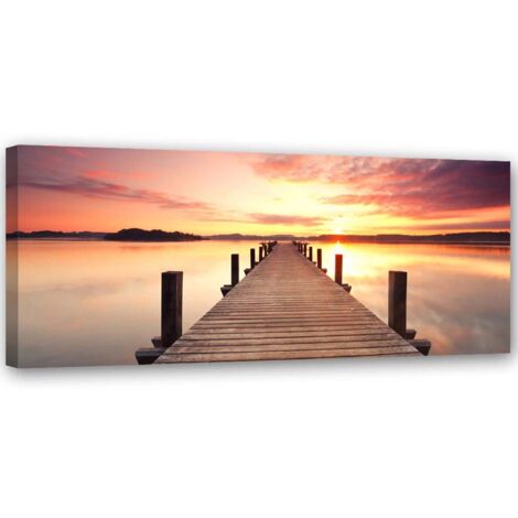 Tableau coucher de soleil sur la jetée 90x30 – Toile canvas 240g/m² – Impression UVgel FLXfinish – Prêt à accrocher
