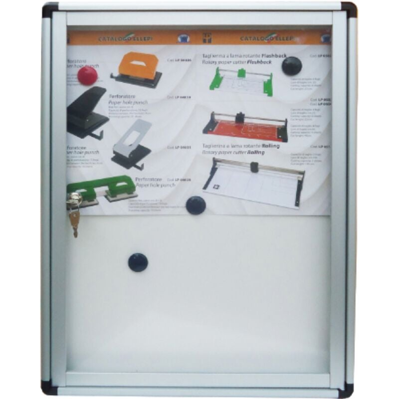 Tableau d'affichage en aluminium avec fond magne'tique 45x60x4,5 cm, porte crilex transparente avec serrure a' cylindre
