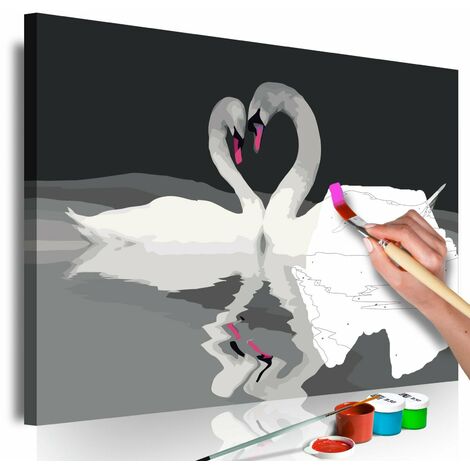 Tableau de coloriage couple de cygnes - Rouge et Gris - Rouge et Gris