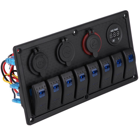 Tableau de Commande 8 Interrupteurs à Bascule LED 12V 24V avec Double USB Voltmètre et Allume-Cigare pour Voiture Bateau