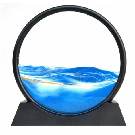 Tableau de sable animé en 3D - Paysages de sable en mouvement - Verre rond - Art du sable des profondeurs marines - Grande décoration de bureau pour adultes et enfants - Bleu