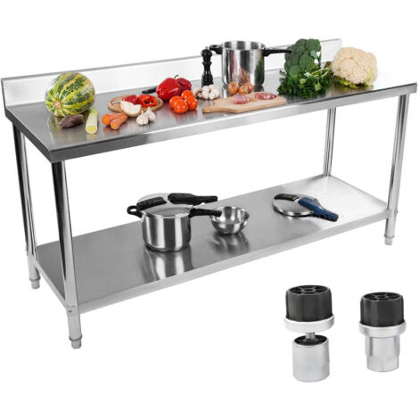 Tableau de travail en acier inoxydable - 200 x 60 cm - bouleversement - 160 kg de capacité de chargement