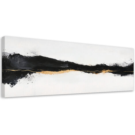 Tableau déco Abstraction Minimalisme Or Noir 90x30