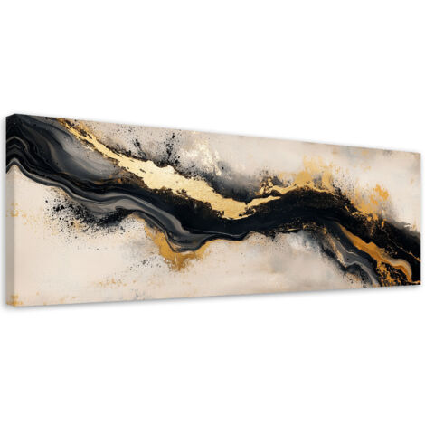 Tableau déco Abstrait Art Beige Noir Or Glamour 90x30