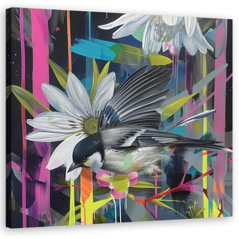 Tableau déco Abstrait coloré avec oiseau 60x60