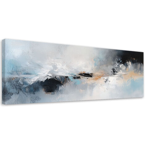 Tableau déco Abstrait moderne Bleu Gris Doré 90x30