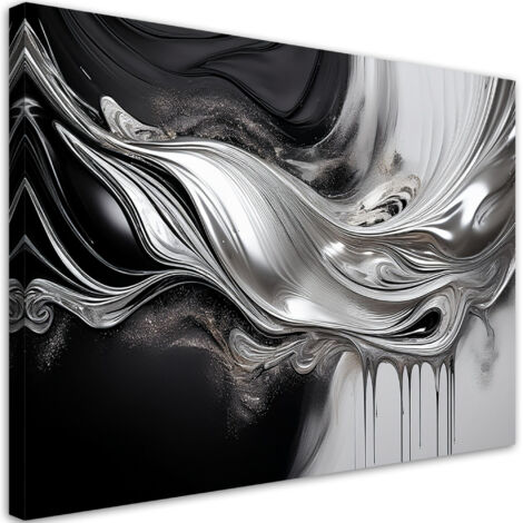 Tableau déco Abstrait noir et argent 3D 90x60