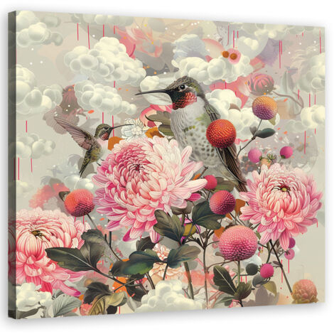 Tableau déco Animaux Fleurs Oiseaux 40x40