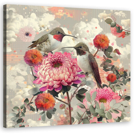 Tableau déco Animaux Oiseaux Fleurs 30x30