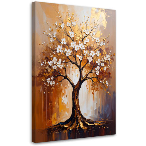 Tableau déco Arbre de vie doré Fleurs Abstraction 70x100