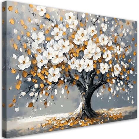 Tableau déco Arbre de vie Fleurs feuillues Or 90x60
