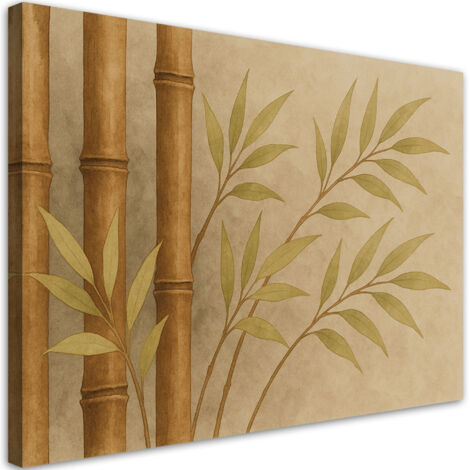 Tableau déco Bambou Feuilles Aquarelle Beige Nature 60x40