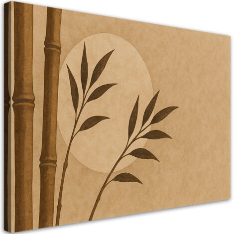 Tableau déco Bambou Feuilles Minimalisme Sépia Zen 60x40