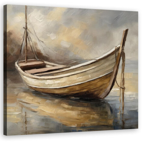 Tableau déco Bateau Lac Vintage 50x50