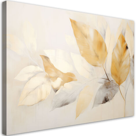 Tableau déco Branches boho feuilles beige jaune 60x40