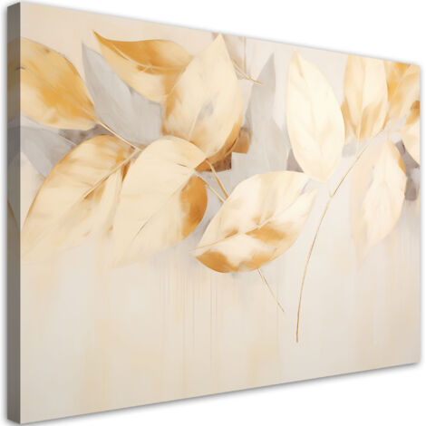 Tableau déco Branches feuilles beige jaune scandi boho 100x70
