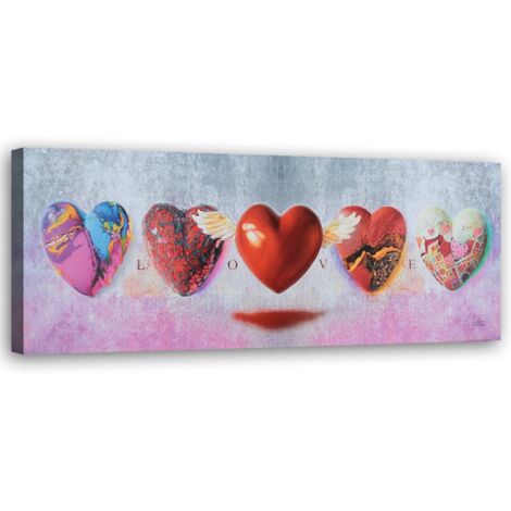 Tableau déco cœur cœur amour rouge 90x30