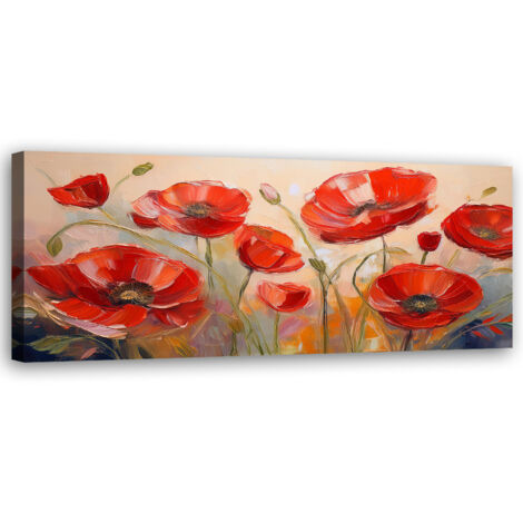 Tableau déco Coquelicots peints Fleurs rouges 90x30