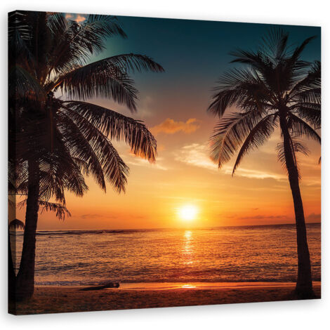 Tableau déco Coucher de soleil plage palmiers 30x30