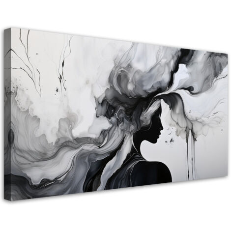 Tableau déco Femme Abstraction Noir et blanc Encre 100x50