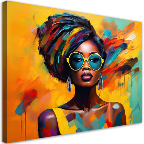 Tableau déco Femme africaine colorée 100x70