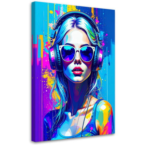 Tableau déco Femme colorée abstraite avec des lunettes 60x90