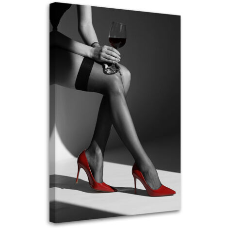 Tableau déco Femme élégante avec un verre de vin et des talons hauts 40x60