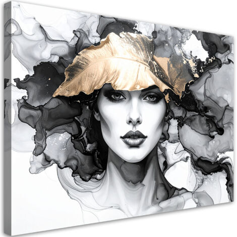 Tableau déco Femme et feuilles sur la tête 60x40