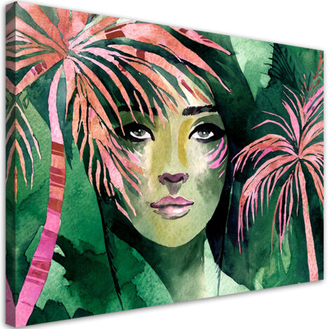 Tableau déco Femme palmier tropical 90x60