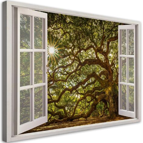 Tableau déco Fenêtre Arbre forêt nature 100x70
