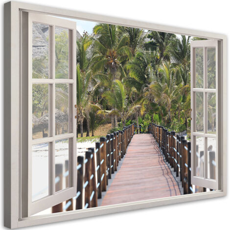 Tableau déco Fenêtre Nature tropicale palmiers 90x60