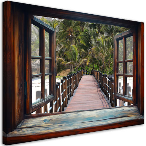 Tableau déco Fenêtre Palmier Tropical 90x60