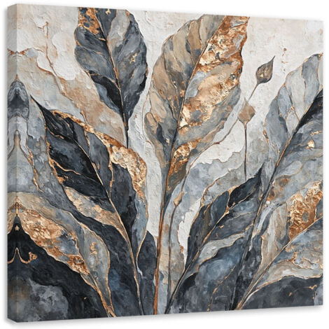 Tableau déco Feuilles abstraites Gris Or 50x50