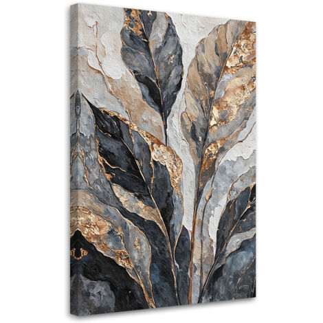 Tableau déco Feuilles abstraites Gris Or 70x100