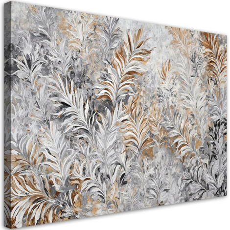 Tableau déco Feuilles abstraites Gris Or 90x60