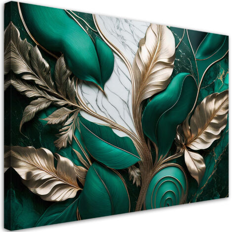 Tableau déco Feuilles avec or Glamour Style Loft 60x40