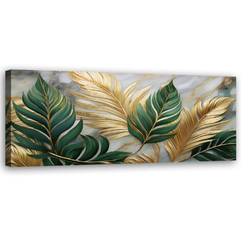 Tableau déco Feuilles botaniques Glamour Marble Gold 90x30