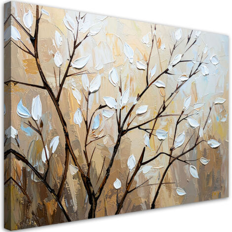 Tableau déco Feuilles Brins en beige 100x70
