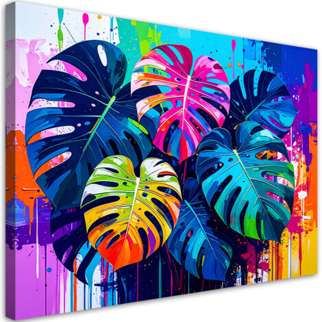 Tableau déco Feuilles colorées Monstera 100x70